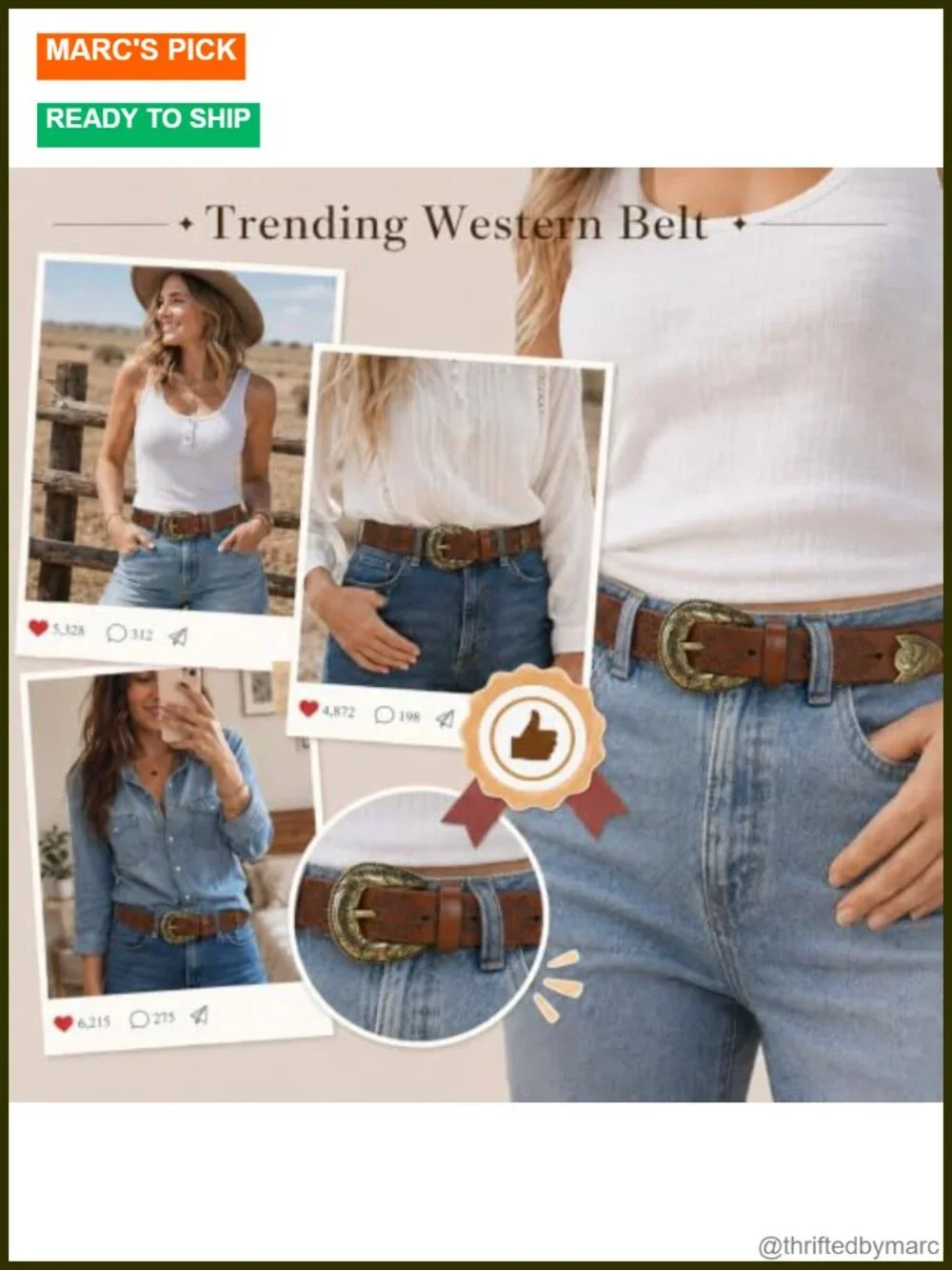 Faux Leather Western Belt Vintage Buckle Country Cowgirl Belt for Jeans Women